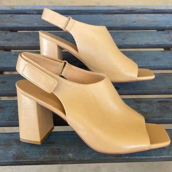 Vince Niara Tan Leather Slingback Block Heel Square Open Toe Sandal Women 9.5M - Picture 5 of 11